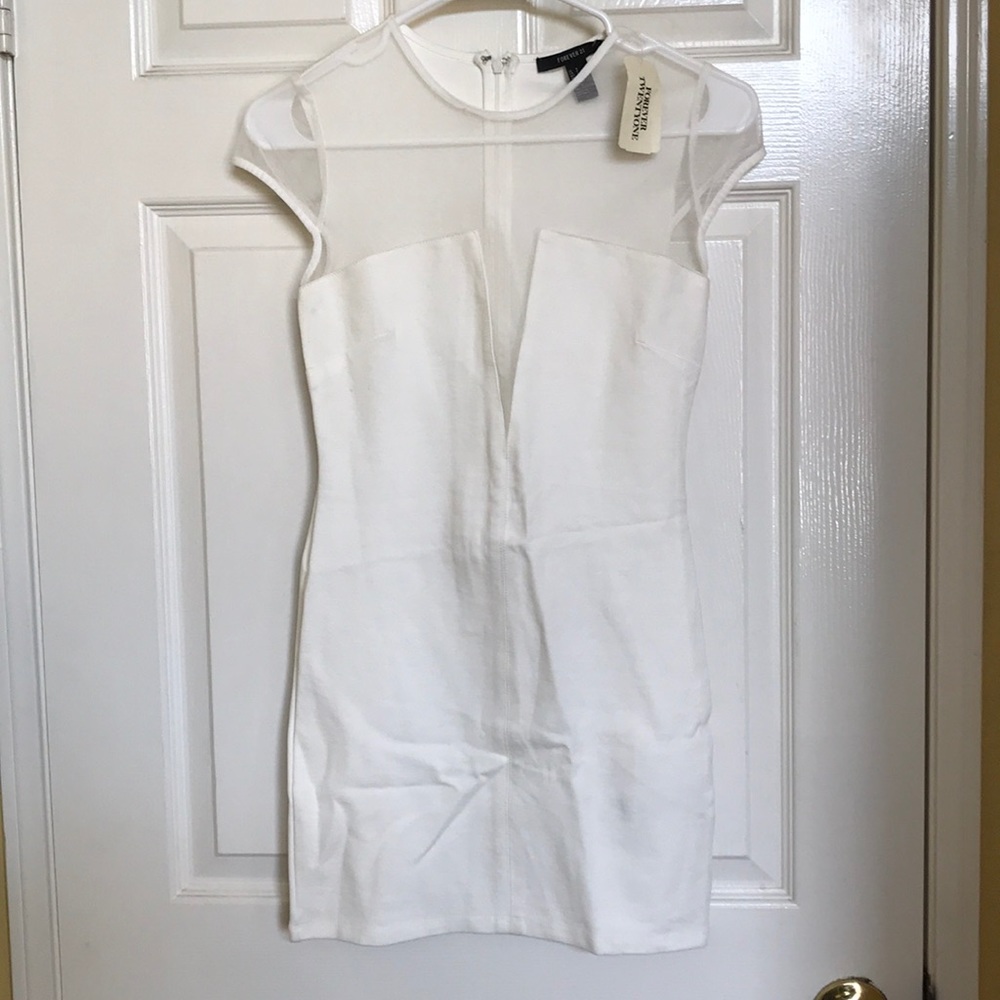 F21 Cream Neck-Mesh Mini Dress